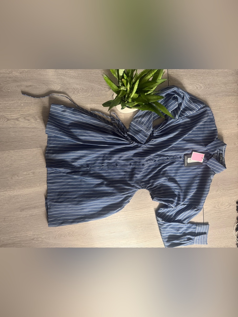 PrettyLittleThing Navy Pinstripe Button-Front Sleep Shirt